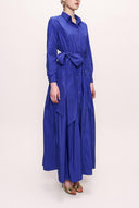 Blue Pocket And Elastic Shirt Dress 92958