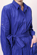 Blue Pocket And Elastic Shirt Dress 92958