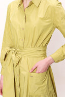 Mustard Pocket And Elastic Shirt Dress 92958