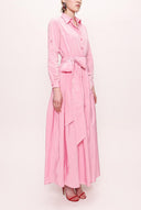 Pink Pocket And Elastic Shirt Dress 92958