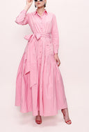 Pink Pocket And Elastic Shirt Dress 92958