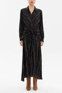 Black Beige Tie-front midi dress 92971