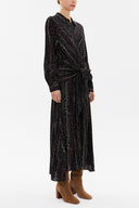 Black Beige Tie-front midi dress 92971