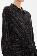 Black Beige Tie-front midi dress 92971