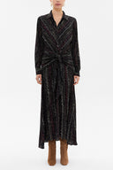 Black Beige Tie-front midi dress 92971