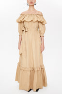 Mink Off shoulder ruffled maxi dress 93073