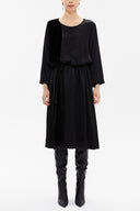 Black Waist pleated midi dress 93080