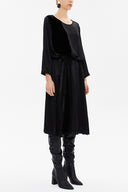 Black Waist pleated midi dress 93080