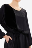 Black Waist pleated midi dress 93080