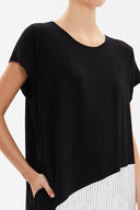 Black Short sleeve diagonal cut midi dress 93149