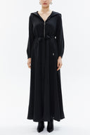Black Zipped hooded maxi  dress 93209