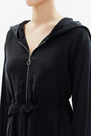 Black Zipped hooded maxi  dress 93209