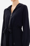 Navy Blue Zipped hooded maxi  dress 93209