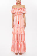 Striped Off shoulder belted dress 93231