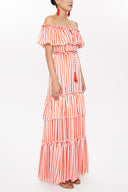 Striped Off shoulder belted dress 93231