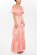 Striped Off shoulder belted dress 93231