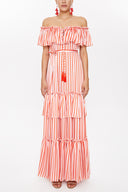 Striped Off shoulder belted dress 93231
