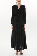 Black Ruffled elastic waist maxi dress 93262