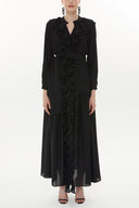 Black Ruffled elastic waist maxi dress 93262