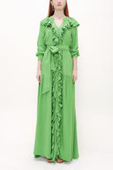 Green Ruffled elastic waist maxi dress 93262