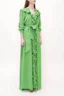 Green Ruffled elastic waist maxi dress 93262