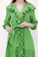 Green Ruffled elastic waist maxi dress 93262