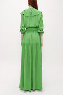Green Ruffled elastic waist maxi dress 93262