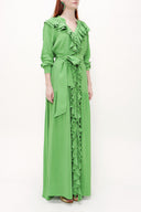 Green Ruffled elastic waist maxi dress 93262