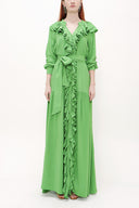 Green Ruffled elastic waist maxi dress 93262