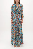 Turquoise Ruffled elastic waist maxi dress 93262