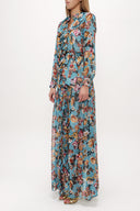 Turquoise Ruffled elastic waist maxi dress 93262