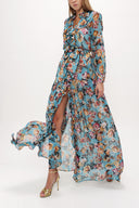 Turquoise Ruffled elastic waist maxi dress 93262