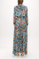 Turquoise Ruffled elastic waist maxi dress 93262