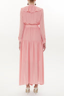 Pink Ruffled elastic waist maxi dress 93262