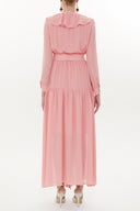 Pink Ruffled elastic waist maxi dress 93262