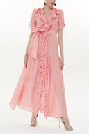 Pink Ruffled elastic waist maxi dress 93262