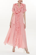 Pink Ruffled elastic waist maxi dress 93262