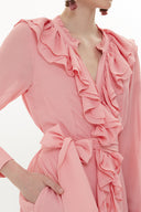 Pink Ruffled elastic waist maxi dress 93262