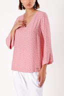 Salmon V neck satin blouse 19828