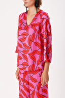 Patterned V neck satin blouse 19828