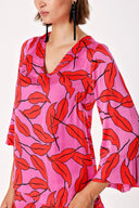 Patterned V neck satin blouse 19828