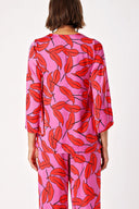 Patterned V neck satin blouse 19828