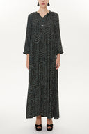 Black Green Wide cut Pleated maxi dress  93332