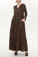 Black Beige Wide cut Pleated maxi dress  93332