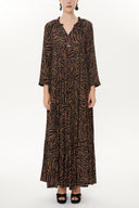 Black Beige Wide cut Pleated maxi dress  93332