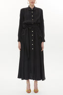 Black Pleated pocket maxi dress 93362