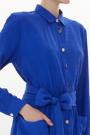 Blue Pleated pocket maxi dress 93362