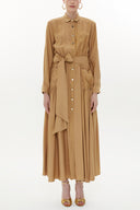 Beige Pleated pocket maxi dress 93362