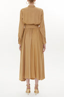 Beige Pleated pocket maxi dress 93362