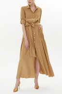 Beige Pleated pocket maxi dress 93362